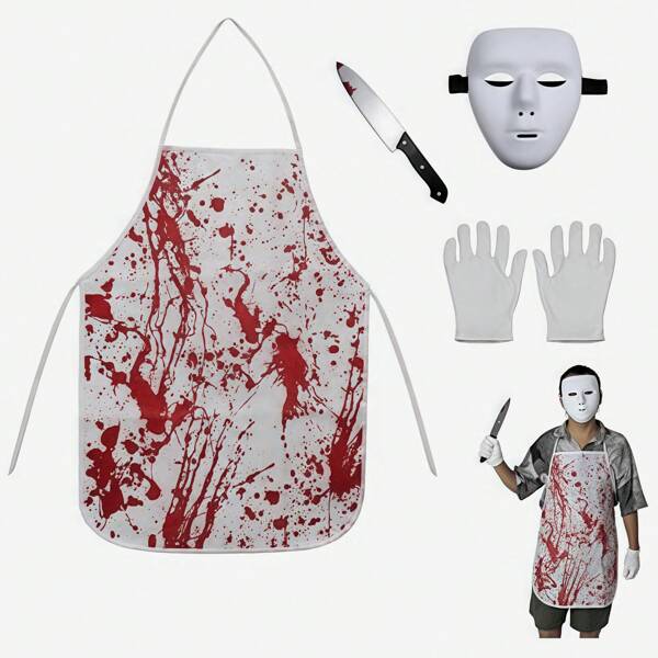 Bloodstained Apron Horror Halloween Bloody Butcher Apron Set Horror Makeup Costume Props