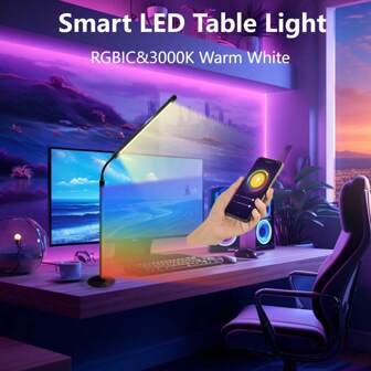 Smart LED Table Light Desk Lamp RGB Dream Color Atmosphere Lights&3000K Warm White Work With Phone APP Remote 360 ° Rotatable Night Light Music Sync Timer Setting