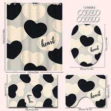 1/4 Stücke Herz-Themen Badezimmer Duschvorhang Set, Badematte, U-förmiger Toilettendeckel, wasserdichter Duschvorhang, moderne Badezimmer Dekoration, waschbar aus Polyester, ohne Bohren erforderlich Herbst Dekor Badezimmer Accessoires Rückkehr zur Schule