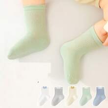 5 Pairs Baby Socks, Thin Mid-Calf Breathable For Newborns & Infants, Spring/Autumn, Non-Binding Up To 1 Year Old