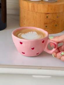 一款粉色心形咖啡杯，浪漫可爱甜美，设计独特的小众姐妹杯，可作为礼物或办公室或家庭使用的陶瓷餐具，或作为派对杯。学校用品，返校季 - 彩色 - 查看 4