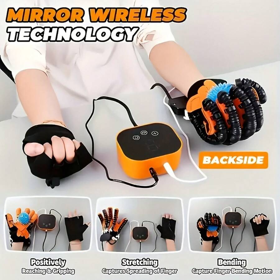 [Última actualización] Accesorios 6 en 1 | Modelo 2025 | Guantes de entrenamiento de masaje de mano inteligente de color naranja, guantes de entrenamiento de la función de la mano, regalo para personas mayores, regalo pensativo, regalo de Navidad perfecto, regalo de Acción de Gracias ideal - Versión de goma plus para mano izquierda - Ver 1