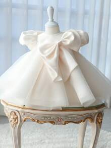 女宝宝连衣裙 1 岁婴儿夏季儿童派对公主裙花童婚纱 - 白色 - 查看 4