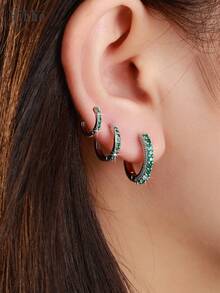 Hihho 6 件简约圆形耳环套装，适合女士，时尚轻盈闪亮方晶锆石嵌入式彩色锆石系列耳环，适合休闲运动装 - 銀色 - 查看 2