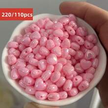 Yiwu Qiyou Accessories Co., LTD 9毫米 220/110颗粉色AB彩心形亚克力珠，可用于DIY首饰装饰、手工工艺首饰制作材料 - 粉色 - 查看 1