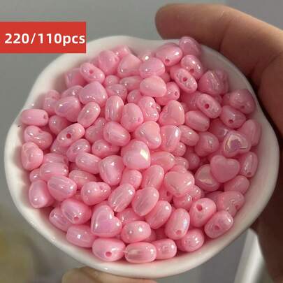 Yiwu Qiyou Accessories Co., LTD 9mm 220/110pcs Pink AB Color Heart Acrylic Beads Can Be Used For DIY Jewelry Decors Handmade Craft Jewelry Making Supplies