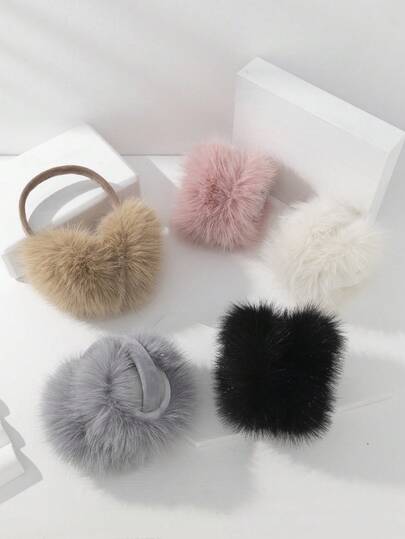 1pc Women's Fashionable Solid Color Foldable Convenient Portable Fluffy Earmuffs, Suitable For Outdoor Use Autumn Decor