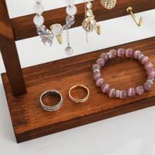 Organizador de Aretes, Soporte de Exhibición de Aretes de 2/3/4 Niveles, Organizador de Joyería Rústico Vintage de Madera para Exhibir Aretes, Pulseras, Collares, Anillos, con 12/18/24 Ganchos para Bolsas de Joyería para Collares, Pulseras, Llaveros