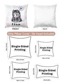 1pc Pixel Art Print Throw Pillow Cover, Y2K Style Pixel Character Polyester Cushion Cover, Rectangular Customizable Name Pillowcase, Suitable For Bedroom, Living Room, Study, Best Gift For Her