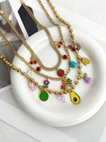 1 Colar com pingente de flor colorida e borboleta, colar de aço inoxidável com corrente, departamento colorido feminino, luz avançada, luxo, vitalidade animada, versátil, alegre, comemoração, colar de Natal, joia
