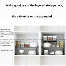 1pc Japanese-Style Kitchen Cabinet Multilayer Rack, Carbon Steel Multipurpose Countertop Spice, Pot, Bowl & Dish Storage Organizer