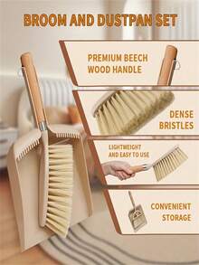 1 Piece Broom & Dustpan Set With Wooden Handle - Small In Size, Natural Wood Color, Durable Material, Suitable For Cleaning Floors, Sofas And Tables, Complete With Small Brushes, Ideal For Home And Commercial Use, Suitable For All Users - Milky White - View 4
