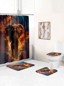 1/4pcs Star Giant Elephant Shower Curtain Set, Decoration Bathroom Set Including High Quality Shower Curtain, Non Slip Floor Mat, Toilet Cover, Bathroom Mat And 12 Plastic Hooks, Bathroom Accessories, Home Decoration Back To School