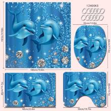 1/4 Stück Blauer Delfin & Strass Themen Badezimmer Set, beinhaltet Duschvorhang, Badematte, U-förmiger Toilettendeckel, wasserdicht, modernes und stilvolles Badezimmer Dekor, ohne Bohren, maschinenwaschbar Polyester Rückseite Für den Schulanfang