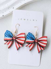 1 Pair American Independence Day Bowknot Red White Blue Patriotic Flag Earrings, Contrast Color Fashion Earrings, Holiday Party Gift