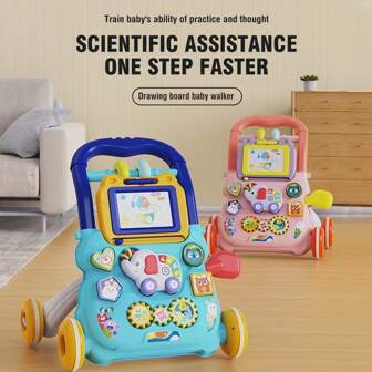 1pc Multifunctional Baby Walker With Drawing Board & Gears, ABS Push Toy With Detachable Elephant Puzzle, Colorful Cartoon Design For Shape Learning & Finger Exercise, Toddler Early Education Toy For Indoor Play – Birthday Gift