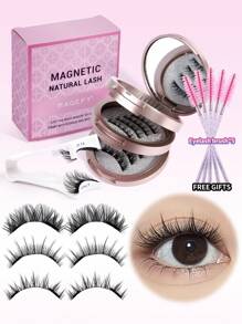 MAGEFY 3 Paar CC Locken Magnetische Fake Wimpern Set, mit wiederverwendbarem Applikator + 5 rosa Wimpernbürsten, kein Kleber nötig, gestachelte Manga Wimpern, 1 Stück Wimpern Applikator, perfekt für nachlässige Leute, natürliche Manga Wimpern Applikator, natürliche Wimpern gemischtes Design, 3D Volumen Fake Wimpern Strips für einen charmanten aufgehellten Blick, Wimpernverlängerungs-Set, Geschenke für Frauen, Sommer Reiseaccessoires