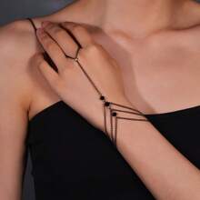 1pc Fashionable Vintage Black Wheel Bead Multi-Layer Rings Chain Bracelet