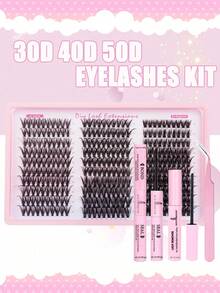 1260pcs, D Curl, Lash Clusters Lash Extension Kit DIY Lash Clusters Eyelash Extension Kit, 5-18mm 30D 40D 50D Individual Lashes Kit With Lash Bond And Seal, Lash Tweezers, Remove, Brush, Headbands, For Self Use (5-18mm, Kit) Lash Clusters Kit, Lashes, Eyelashes, Fake Lashes