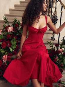 Women Midi Dresses - 紅色 - 查看 5