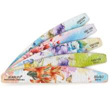 5 pezzi Lime per unghie con stampa farfalla in inchiostro, grane 80/100/150/180/240, a forma di mezzaluna, impermeabili, carta vetrata di alta qualità, blocco lucidante per la cura professionale delle unghie