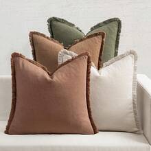 4pcs (Without Pillow Core) 4-Color Combination, Tassel Throw Pillow Cover For Sofa, Bedding, Decorative Cushion Cover. Vintage Farmhouse Style, Washed Fabric, Soft And Comfortable With Tassel Trim Around The Edge, Home Textile Decor