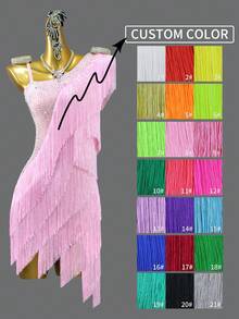 ABC Dancing New Style Latin Dance Dress With Fringe For Women And Girls, Competition Ballroom Dance Performance Sexy Outfit Custom Made For Salsa, Cha Cha Cha Party - Baby Pink - View 2