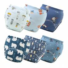 6 piezas de pantalones de entrenamiento para bebé con estampado de animales lindos - Textura suave, adecuado para todas las estaciones, ajuste regular, apto para entrenamiento de ir al baño, diseño de estampado alegre, ajuste cómodo para actividades al aire libre y ropa de dormir para niños y niñas