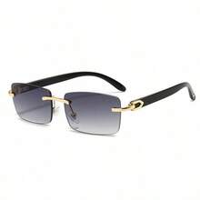 Retro Square Frame Gray Tint Rimless Hip Hop Mens Rectangle Buffs Sunglasses - as pic - View 5