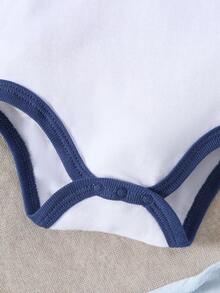 DILAVEL 5件套海军蓝元素图案圆领短袖全印花连体衣，适合男孩、女孩和婴儿，三角款，夏季、秋季、户外时尚套装