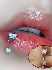 1pc Butterfly Shaped, Bat Lips Ring, Sparkling Harajuku Lip Ring, Cartilage Hoop, C-Shape, Pink & White, New Lip Piercing Jewelry, Suitable For Women's Daily Wear And Gift