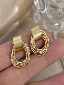 复古金属金色多圆环耳钉，女士韩式时尚首饰，适合婚礼、派对佩戴，亦可作为珠宝礼物或情人节配饰。 - 金色 - 查看 10