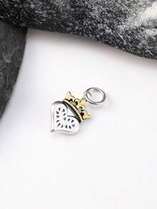 1 件轻奢高级纯银 925 双色银和金心形皇冠吊坠，镂空吊坠热销且用途广泛 - 銀色 - 查看 1