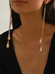 1 Pair Women's Elegant Metal Teardrop Chain Tassel Dangle Earrings, Fashionable Personalized Jewelry Accessories