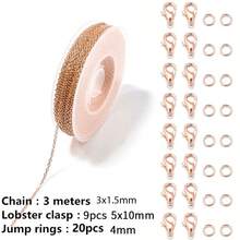 Bộ dây chuyền hợp kim kẽm 3 mét với móc khóa hình con tôm hùm, dây chuyền chữ O, dây chuyền chữ thập, vật dụng thủ công làm đồ trang sức DIY, vòng cổ, vòng tay - Nhiều màu - Xem 6