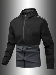 1pc Men Boyfriend Style Sporty Windbreaker Jacket, Contrast Color For Spring/Autumn Running, Exercising, Outdoor, Cycling, Hiking - Grey - View 2