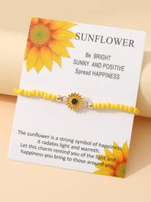 3pcs/Set Oil Drop Flower Design Sunflower Pearl Bracelets, Cute Bohemian Style Daisy Bracelets For Girls