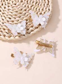 5pcs/15pcs Set Glitter Butterfly Hair Clips For Girls