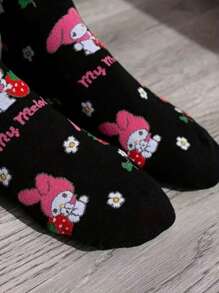Sanrio 2 Pairs Sanrio Cartoon Socks Women Cute Socks, Comfortable, Breathable, Personalized Creative Anime, Mid Calf, Y2k, Machine Washable, For Couple, Men, Women
