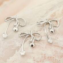 2/4/6Pcs Cubic Zirconia Bow Pendants, Bow Jewelry Accessories For Necklace Making And DIY Crafts