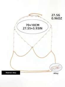 1件装女士性感珍珠胸链，身体链项链，全身锁骨链，性感链带露背饰品 - 彩色 - 查看 4