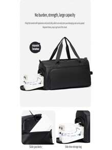 Fashionable High Capacity Lightweight Black Travel Bag - Waterproof Wet/Dry Separated Fitness Organizer With Independent Shoe Compartment, Suitable For School, Fitness, Yoga And Travel Overnight Bag, Gym Bag, Luggage, Weekend Bag, Tote, College Backpack, Luggage, Weekend Bag, Hospital Bag, Holiday Winter Bag For School School Accessories School Stuff