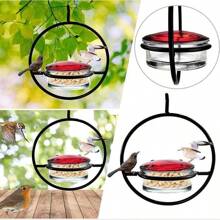 1 Piece, Metal Hanging Hummingbird Feeder With Transparent Glass Jar, Red Liquid Feeder And Perch, Durable Outdoor Hummingbird Feeding Station That Attracts Birds To Your Garden, Outdoor Bird Care, Round Bird Feeder, Stainless Metal Frame, Outdoor Hummingbird Feeder