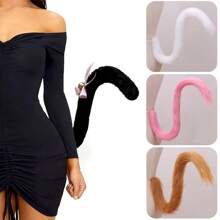 Adjustable Cat Tail For Lolita Fashion - Faux Fur Long Costume Tail With Comfort Waist Strap, Halloween Cosplay Party Accessory, Christmas Carnival Bar Nightclub Prop In Blue & More Colors