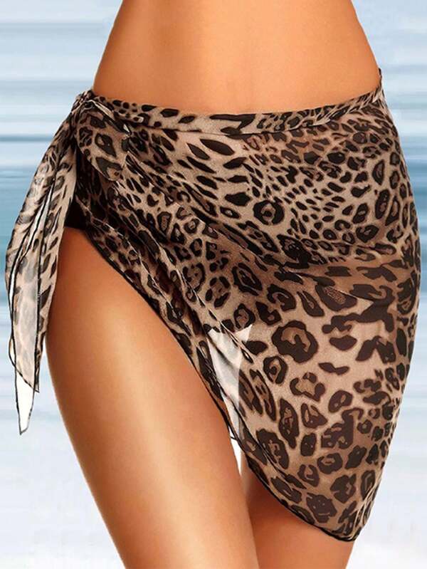 1 szt. Szyfonowy szal z nadrukiem w panterkę, pareo/sarong, strój plażowy dla kobiet, niezbędne akcesoria plażowe, akcesoria plażowe, materac do pływania