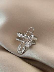 1pc Rhinestone Opening Adjustable Ear Clip Copper Personalized Pin Ring Design Five-Pointed Star Ear Clip