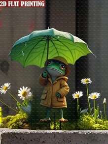 1pc 2D Cute Frog Garden Logo - Durable Animal Theme Outdoor Garden Decoration, Yellow Raincoat And Green Leaf Umbrella Design, Multi Functional Floor Mounted Outdoor Decoration, Suitable For Christmas, Teacher's Day, Thanksgiving Gifts, Fun Tadpole Garden Decoration, Lightweight Weather Artwork, Seasonal Decoration, Exclusive For Nature Enthusiasts,