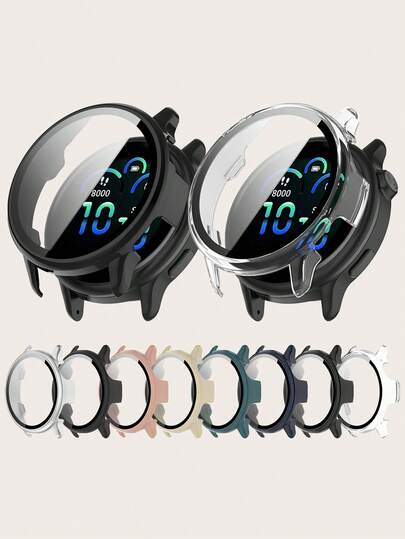 1pc Unisex Solid Color Smart Watch Case + Screen Protector, One-Piece Rigid PC Protective Cover For Garmin Vivoactive 6