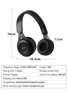 AXNEN BT Headphones Over-Ear, Foldable Lightweight Wireless Headphones Hi-Fi Stereo, Bass Adjustable Headset With Built-In HD Mic, For Cellphone/PC/Work/Travel/Home/Office (Black)