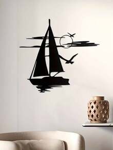 1 件大型黑色金属船和日落剪影墙饰 - 鼓舞人心的海景装饰，适合家庭、办公室、咖啡厅；圣诞节、新年、周年纪念、沿海家居装饰的理想礼物 - 黑色 - 查看 1